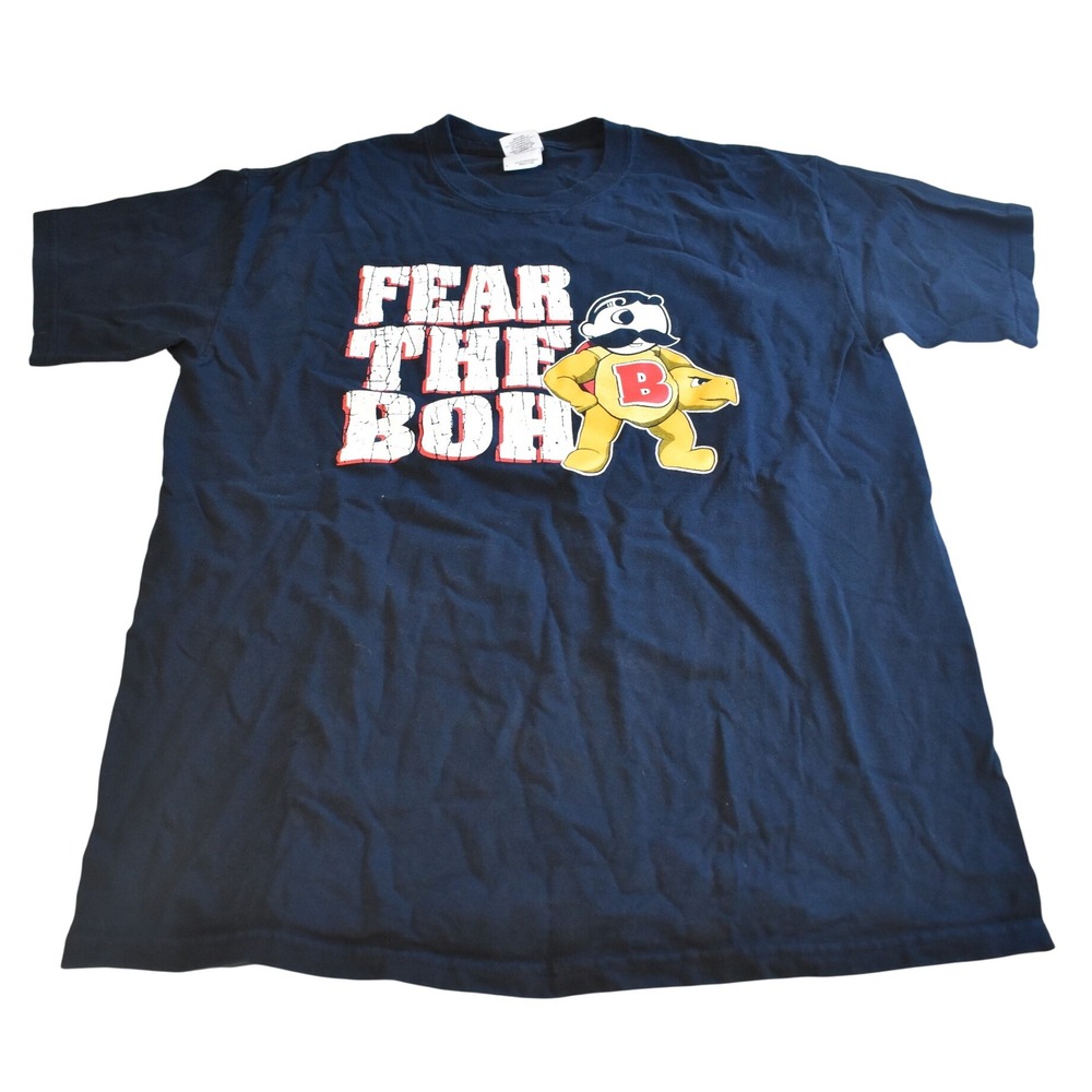 Natty Boh Gildan T-Shirt Mens Large Blue Good Fear The Boh Maryland Terps Tee